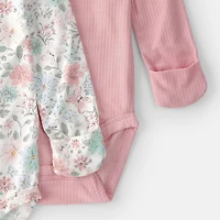 Carter's Purelysoft Baby Girls Round Neck Long Sleeve 2-pc. Bodysuit