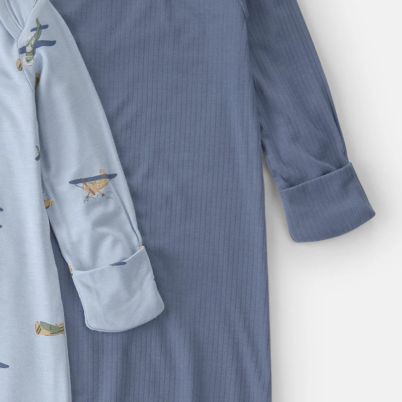 Carter's Purelysoft Baby Boys Round Neck Long Sleeve 2-pc. Nightgown