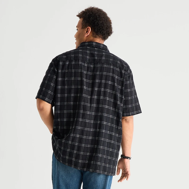 Arizona Mens Short Sleeve Boxy Fit Big and Tall Button-Down Shirt