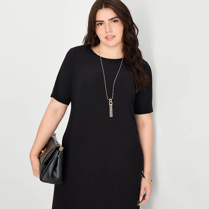 MSK Womens Plus Round Neck Short Sleeve Maxi Dress
