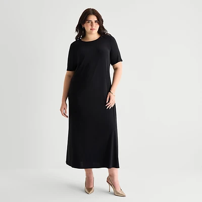 MSK Womens Plus Round Neck Short Sleeve Maxi Dress