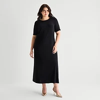MSK Womens Plus Round Neck Short Sleeve Maxi Dress