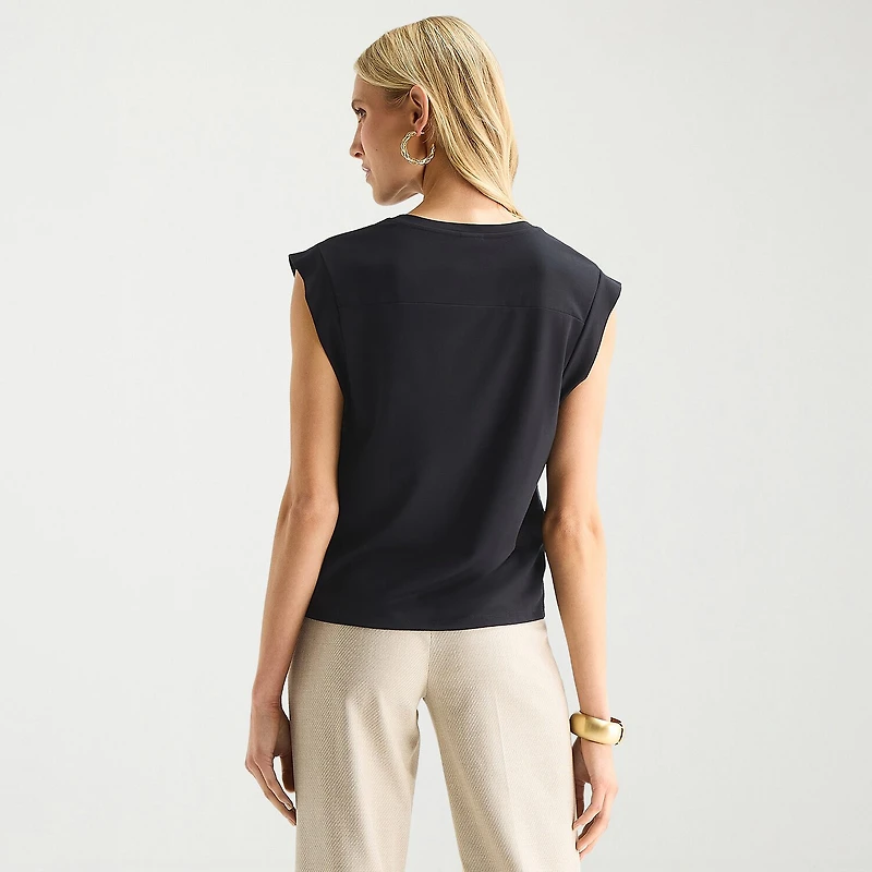 Worthington Womens Crew Neck Sleeveless Blouse