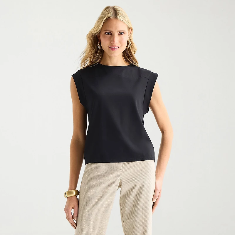 Worthington Womens Crew Neck Sleeveless Blouse