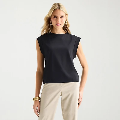 Worthington Womens Crew Neck Sleeveless Blouse
