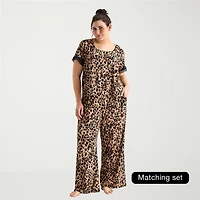Ambrielle Womens Round Neck Short Sleeve Plus Pajama Top