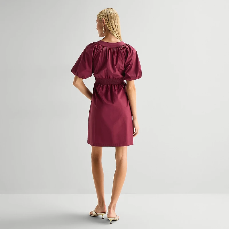 Studio 1 Womens Split Crew Neck Short Sleeve Puffed Fit + Flare Dress