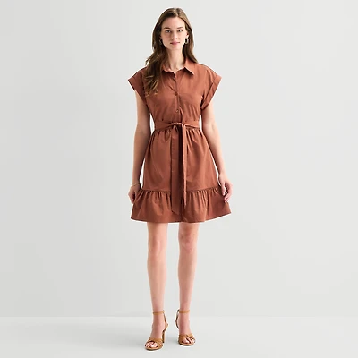 Studio 1 Womens Short Sleeve Shirt Dress