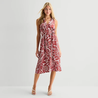 Studio 1 Womens Sleeveless Floral Wrap Dress