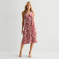 Studio 1 Womens Sleeveless Floral Wrap Dress