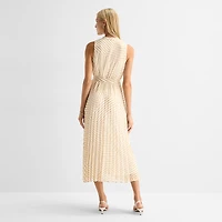 Studio 1 Womens Midi V Neck Sleeveless Striped Fit + Flare Dress