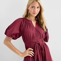 Studio 1 Womens Split Crew Neck Short Sleeve Puffed Fit + Flare Dress