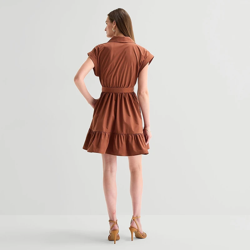 Studio 1 Womens Short Sleeve Shirt Dress