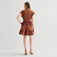 Studio 1 Womens Short Sleeve Shirt Dress