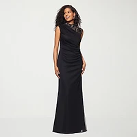 DJ Jaz Womens Round Neck Short Sleeve Lace Evening Gown