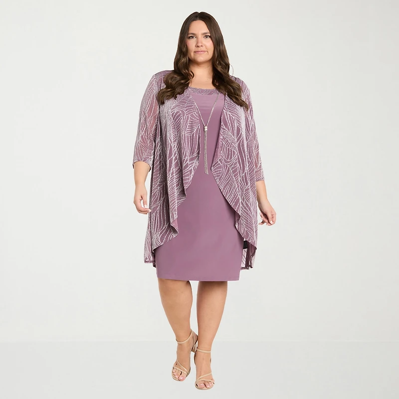 R & M Richards Womens Plus Jacket Dress With Removable Necklace