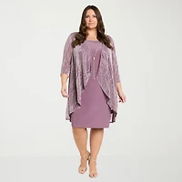 R & M Richards Womens Plus Jacket Dress With Removable Necklace