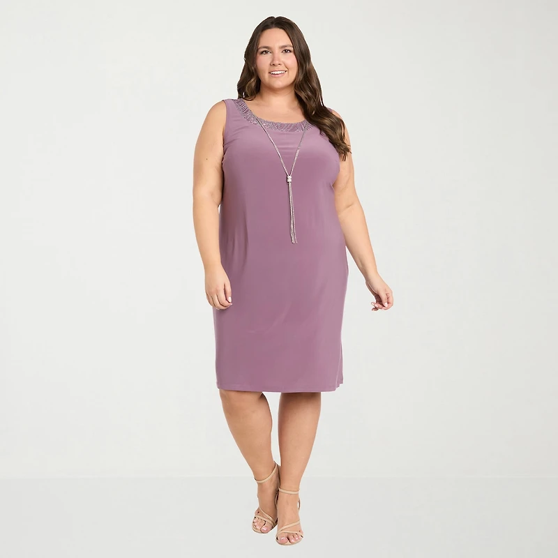 R & M Richards Womens Plus Jacket Dress With Removable Necklace