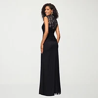 DJ Jaz Womens Round Neck Short Sleeve Lace Evening Gown
