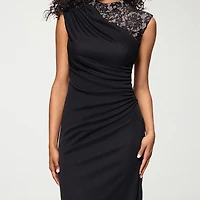 DJ Jaz Womens Round Neck Short Sleeve Lace Evening Gown