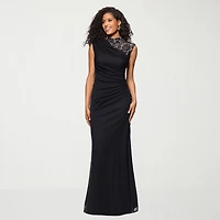 DJ Jaz Womens Round Neck Short Sleeve Lace Evening Gown