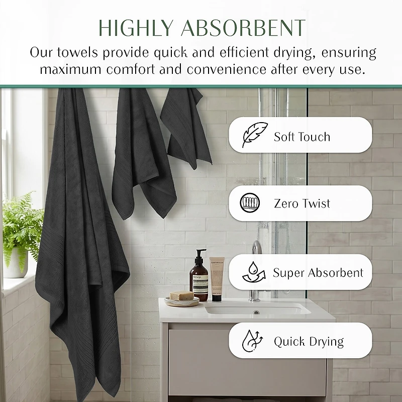 Home Weavers Inc Hazel Collection 100% Cotton Zero Twist -pc. Quick Dry Bath Towel Set