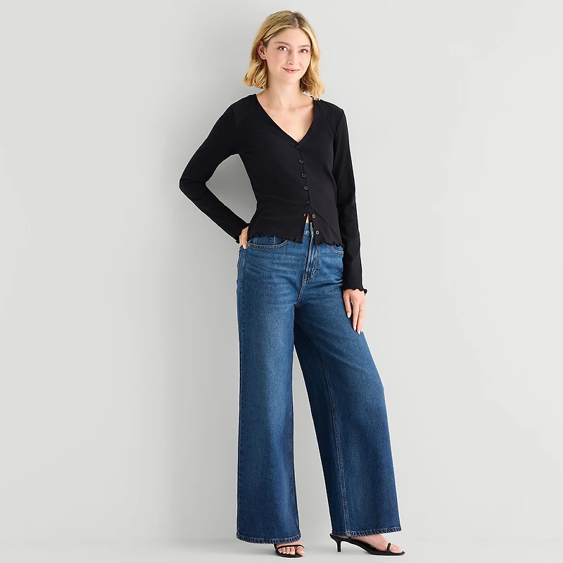 A.N.A Womens V Neck Long Sleeve Button Cardigan
