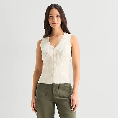a.n.a Womens V Neck Button Sweater Vest