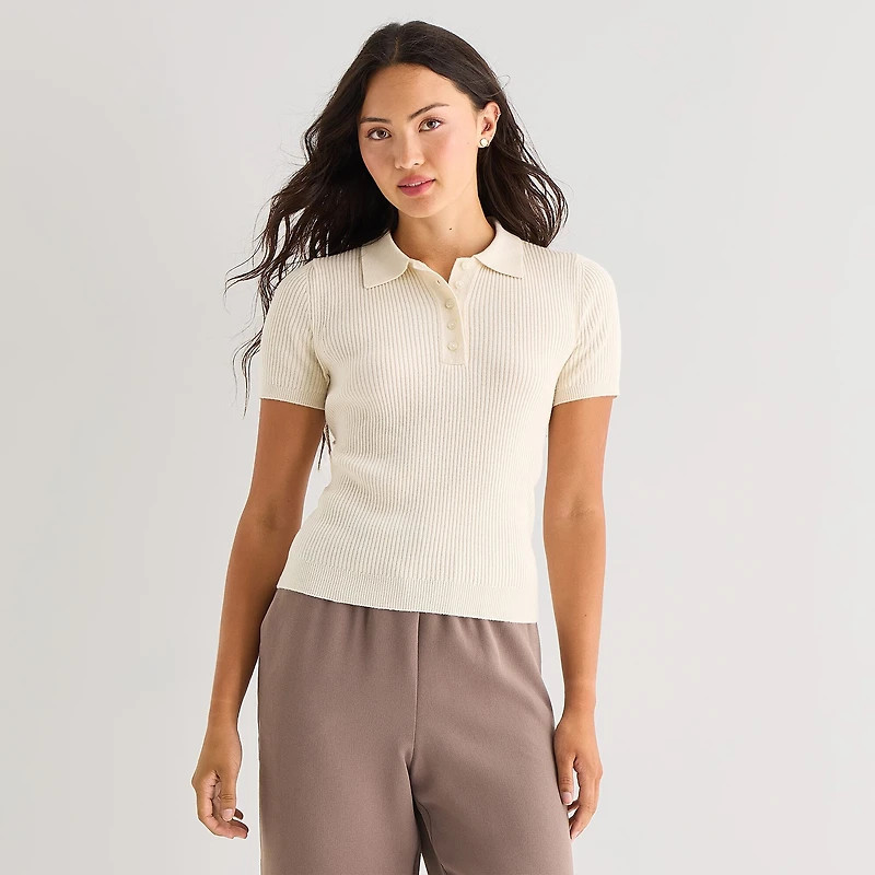 a.n.a Womens Short Sleeve Polo Sweater