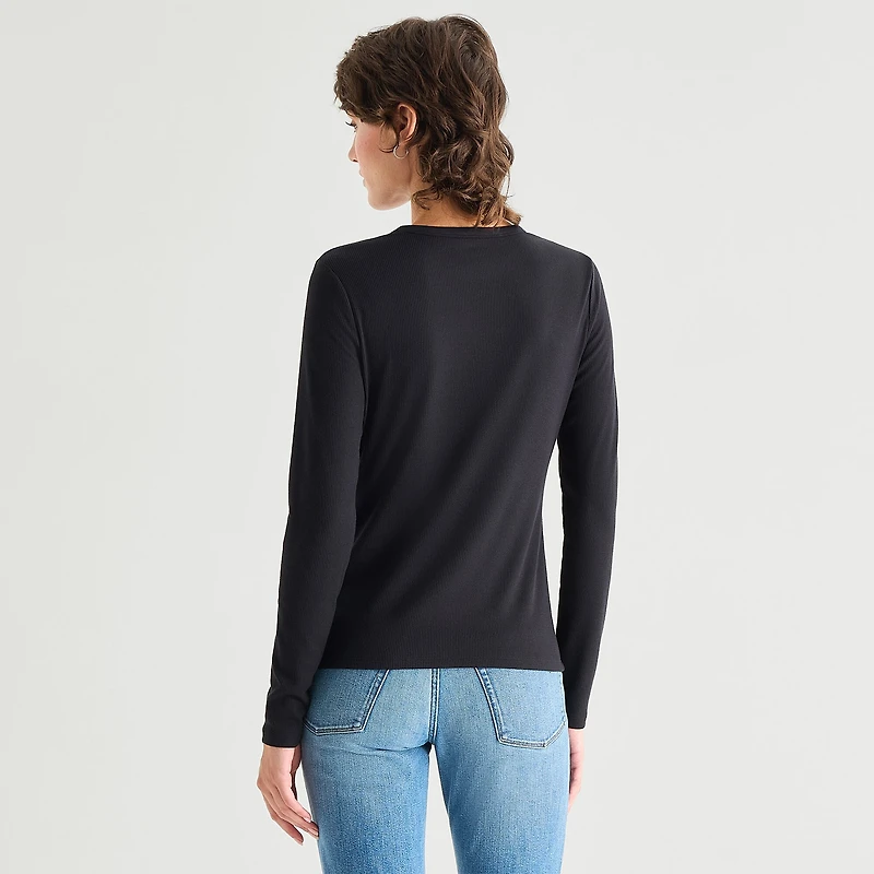 a.n.a Ribbed Womens Crew Neck Long Sleeve T-Shirt