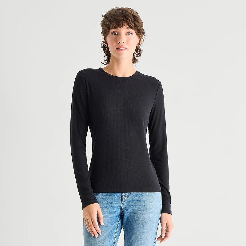 a.n.a Ribbed Womens Crew Neck Long Sleeve T-Shirt