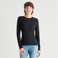 a.n.a Ribbed Womens Crew Neck Long Sleeve T-Shirt