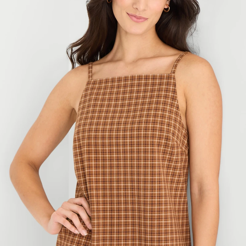 a.n.a Womens Square Neck Sleeveless Plaid Sheath Dress