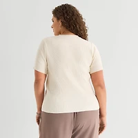 a.n.a Plus Womens Crew Neck Short Sleeve Pullover Sweater