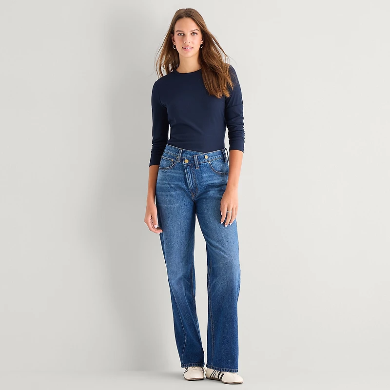 A.N.A Ribbed Womens Crew Neck Long Sleeve T-Shirt