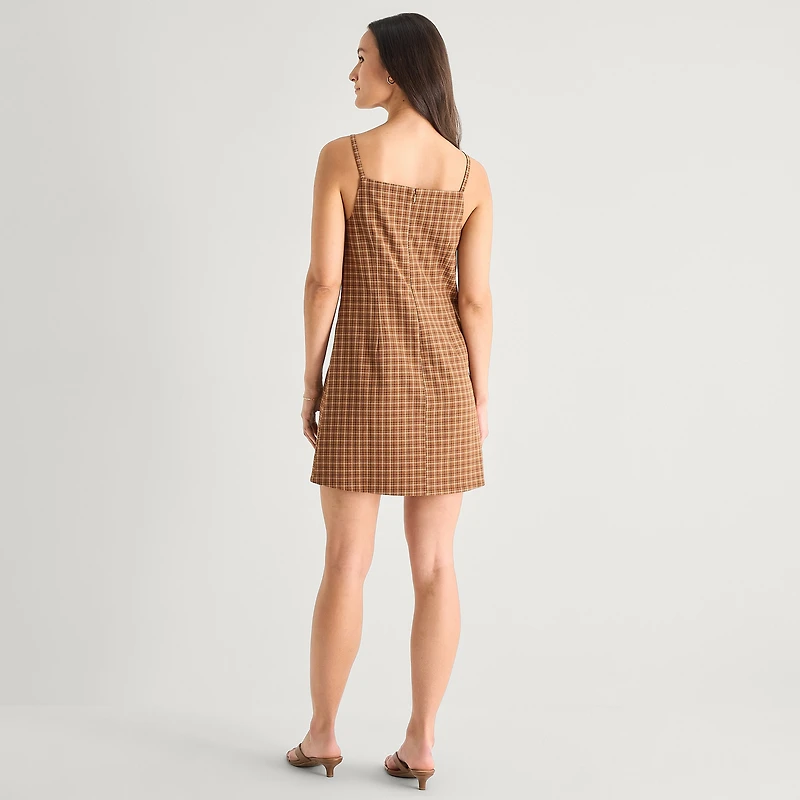a.n.a Womens Square Neck Sleeveless Plaid Sheath Dress