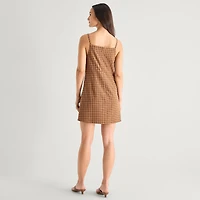 a.n.a Womens Square Neck Sleeveless Plaid Sheath Dress