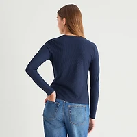 A.N.A Ribbed Womens Crew Neck Long Sleeve T-Shirt