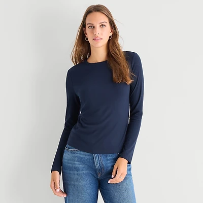 A.N.A Ribbed Womens Crew Neck Long Sleeve T-Shirt
