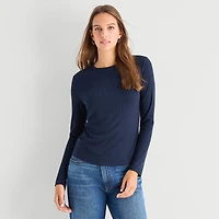 A.N.A Ribbed Womens Crew Neck Long Sleeve T-Shirt