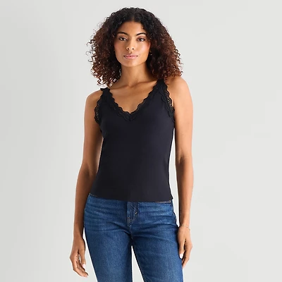 a.n.a Lace Trim Womens V Neck Sleeveless Tank Top