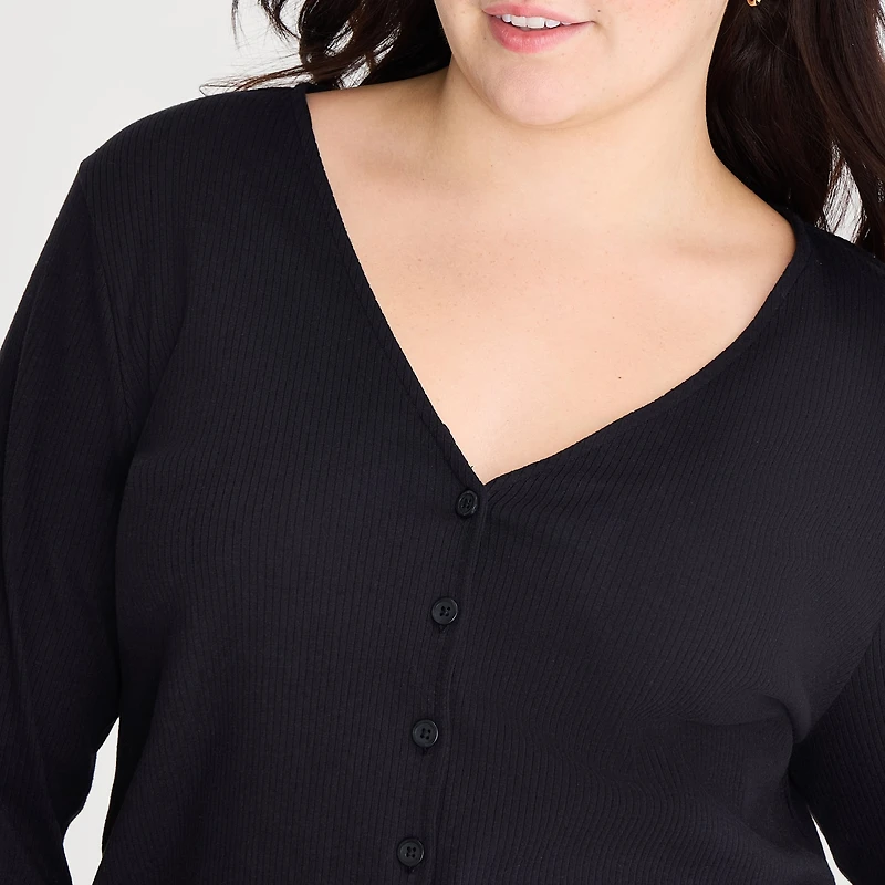A.N.A Womens Plus V Neck Long Sleeve Button Cardigan