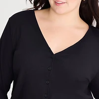 A.N.A Womens Plus V Neck Long Sleeve Button Cardigan