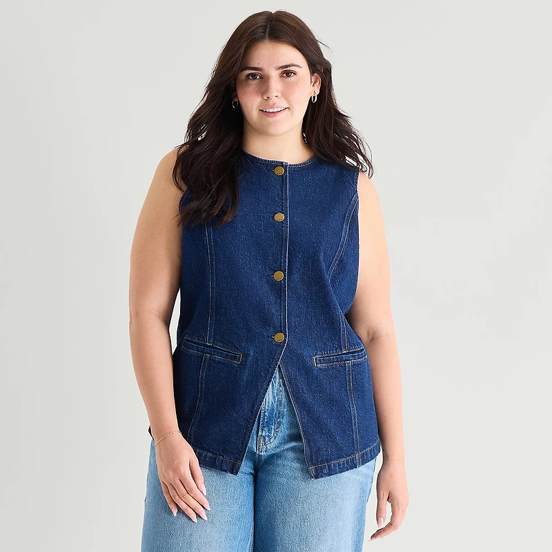 a.n.a Womens Plus Crew Neck Sleeveless Vest