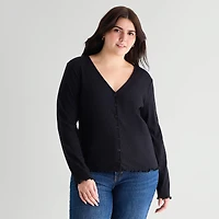 A.N.A Womens Plus V Neck Long Sleeve Button Cardigan