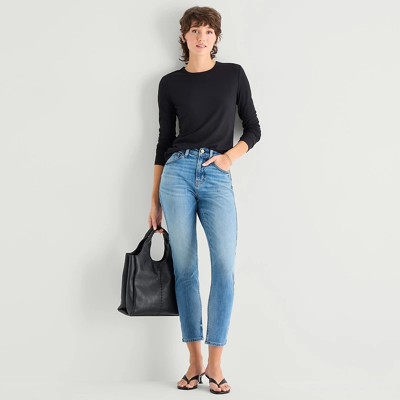 a.n.a Ribbed Womens Crew Neck Long Sleeve T-Shirt