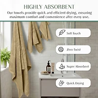 Home Weavers Inc Hazel Collection 100% Cotton Zero Twist Super Absorbent -pc. Quick Dry Bath Towel Set