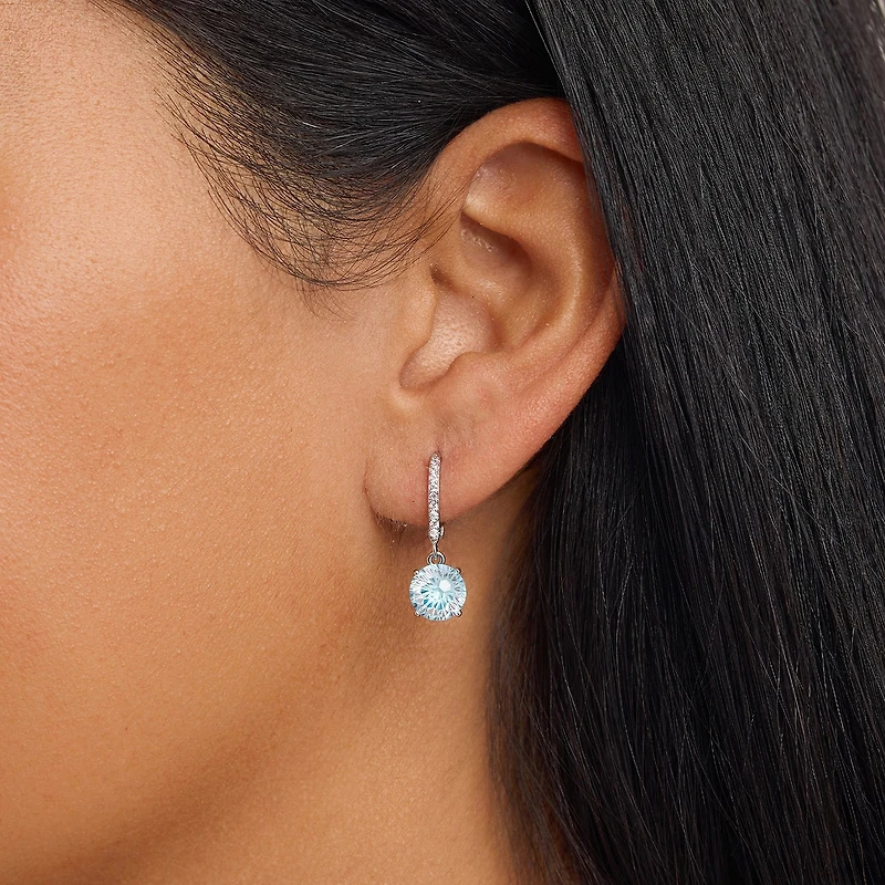 Sparkle Allure Womens Blue Cubic Zirconia Pure Silver Over Brass Drop Earrings