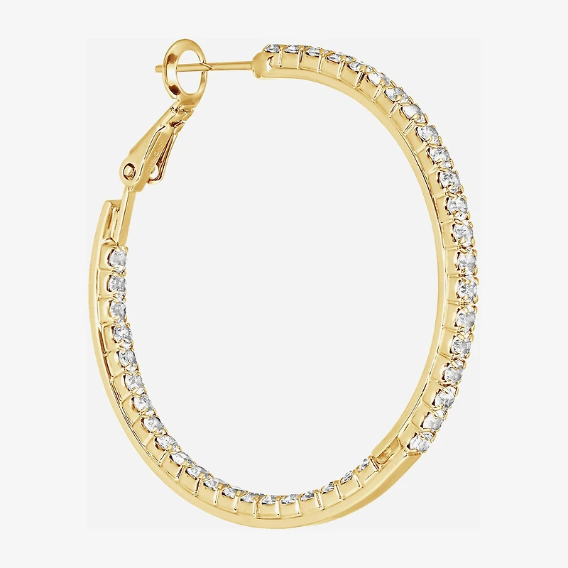 Sparkle Allure Womens Crystal 14K Gold Over Brass 36mm Hoop Earrings