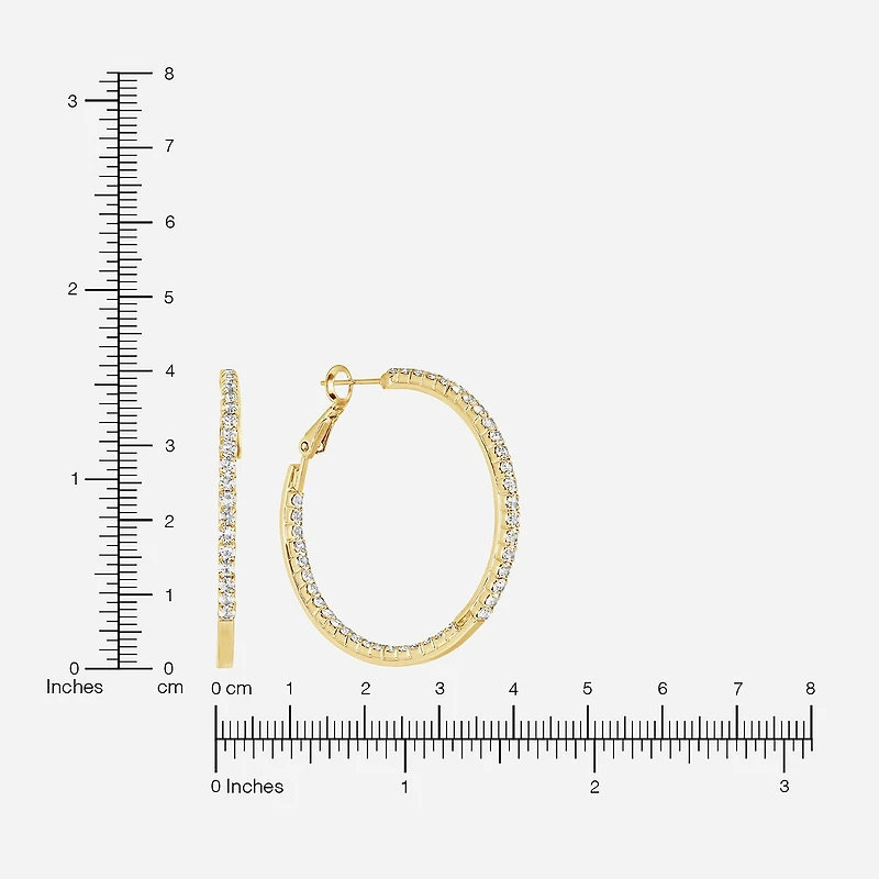 Sparkle Allure Womens Crystal 14K Gold Over Brass 36mm Hoop Earrings